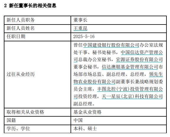 又一位基金“老将”加盟，王重昆出任先锋基金董事长